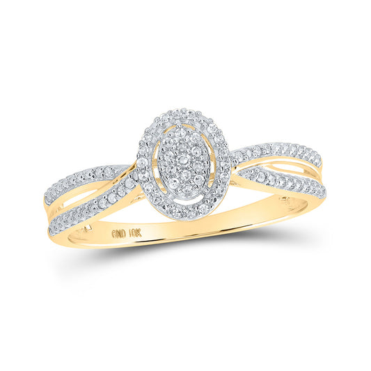 10K Yellow Gold Womens Round Diamond Oval Ring 1/10 Cttw, Womens Size: 5-10