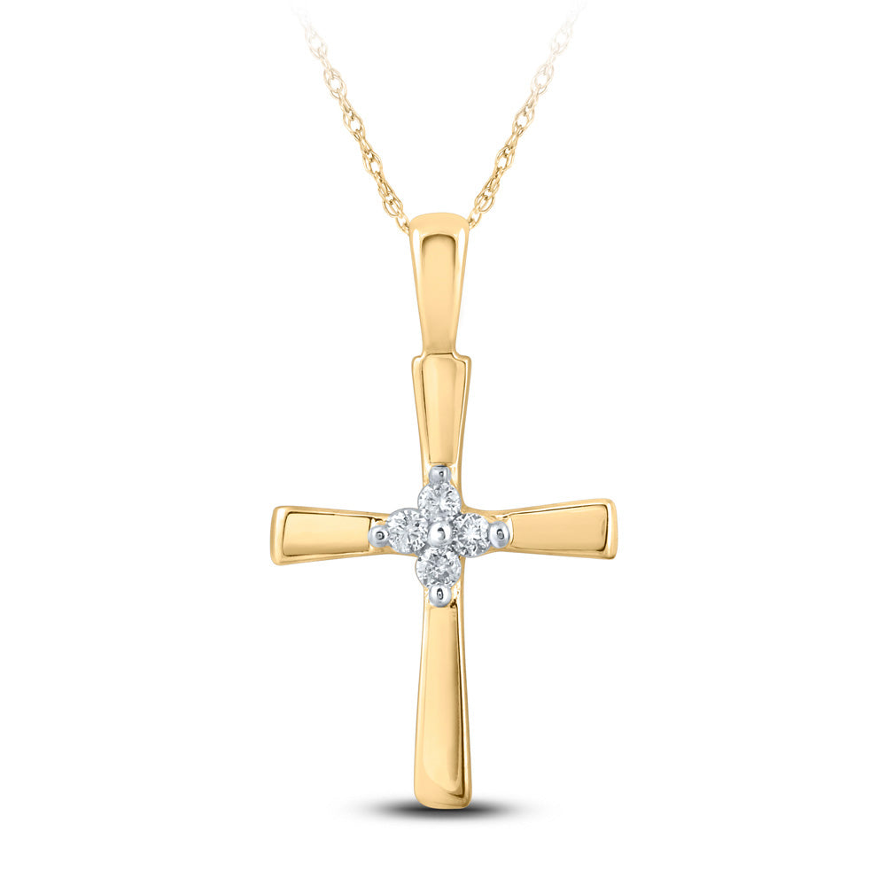 10K Yellow Gold Womens Round Diamond Cross Pendant 1/20 Cttw, Length: 0.76 In, Width: 0.43 In