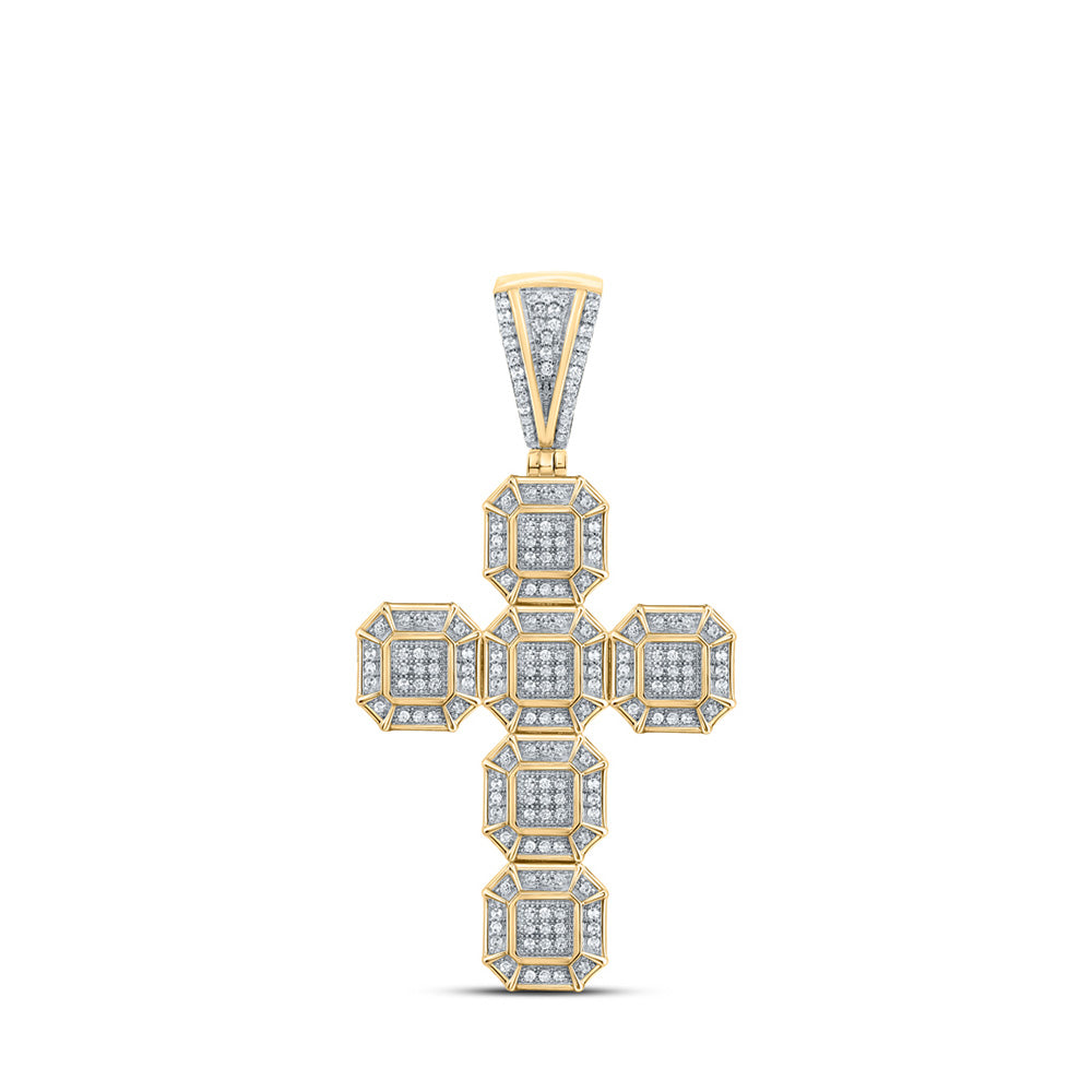 10K Yellow Gold Mens Round Diamond Cross Charm Pendant 1/2 Cttw