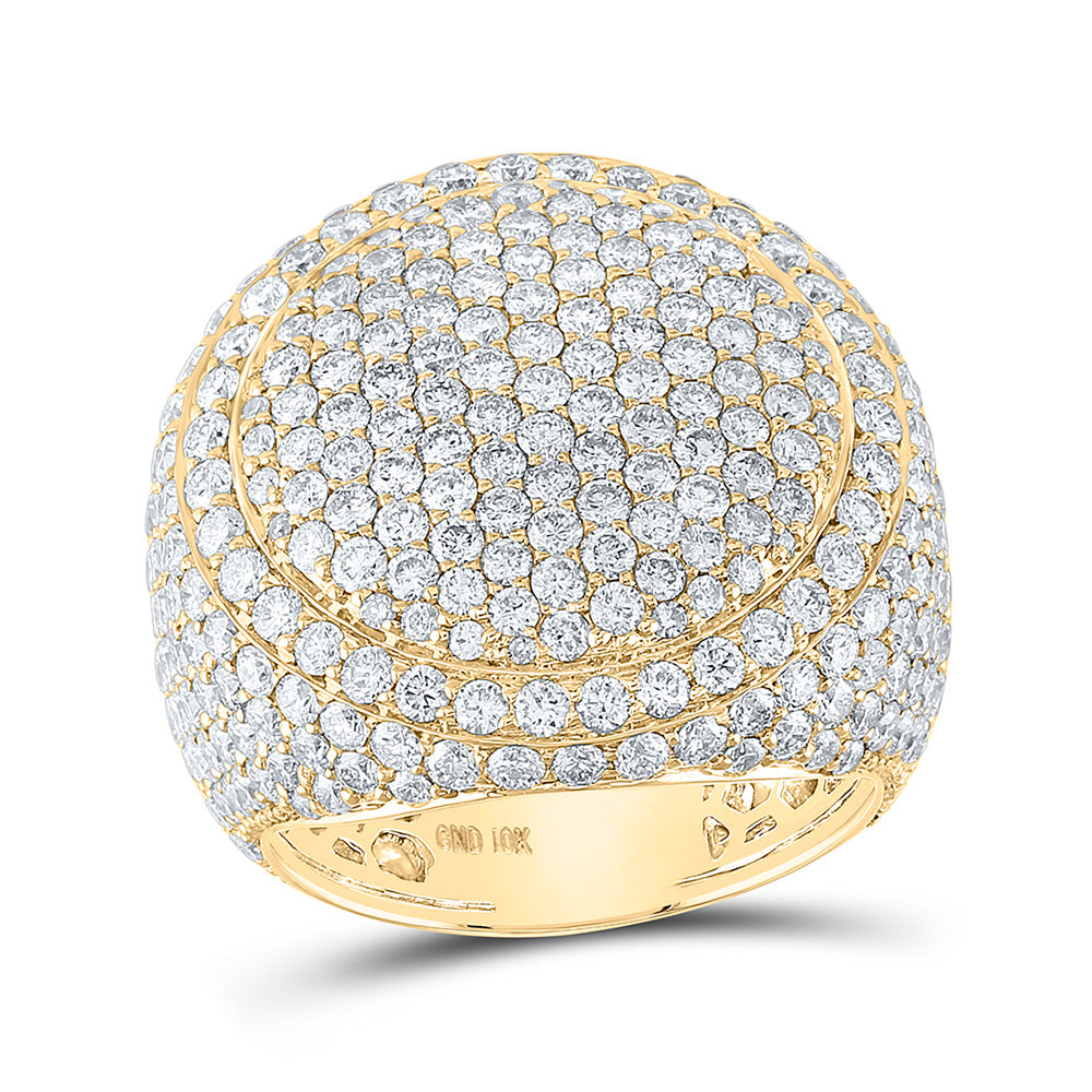 10K Yellow Or Rose Gold Mens Round Diamond Circle Pave Cluster Ring, Mens Size: 7-13