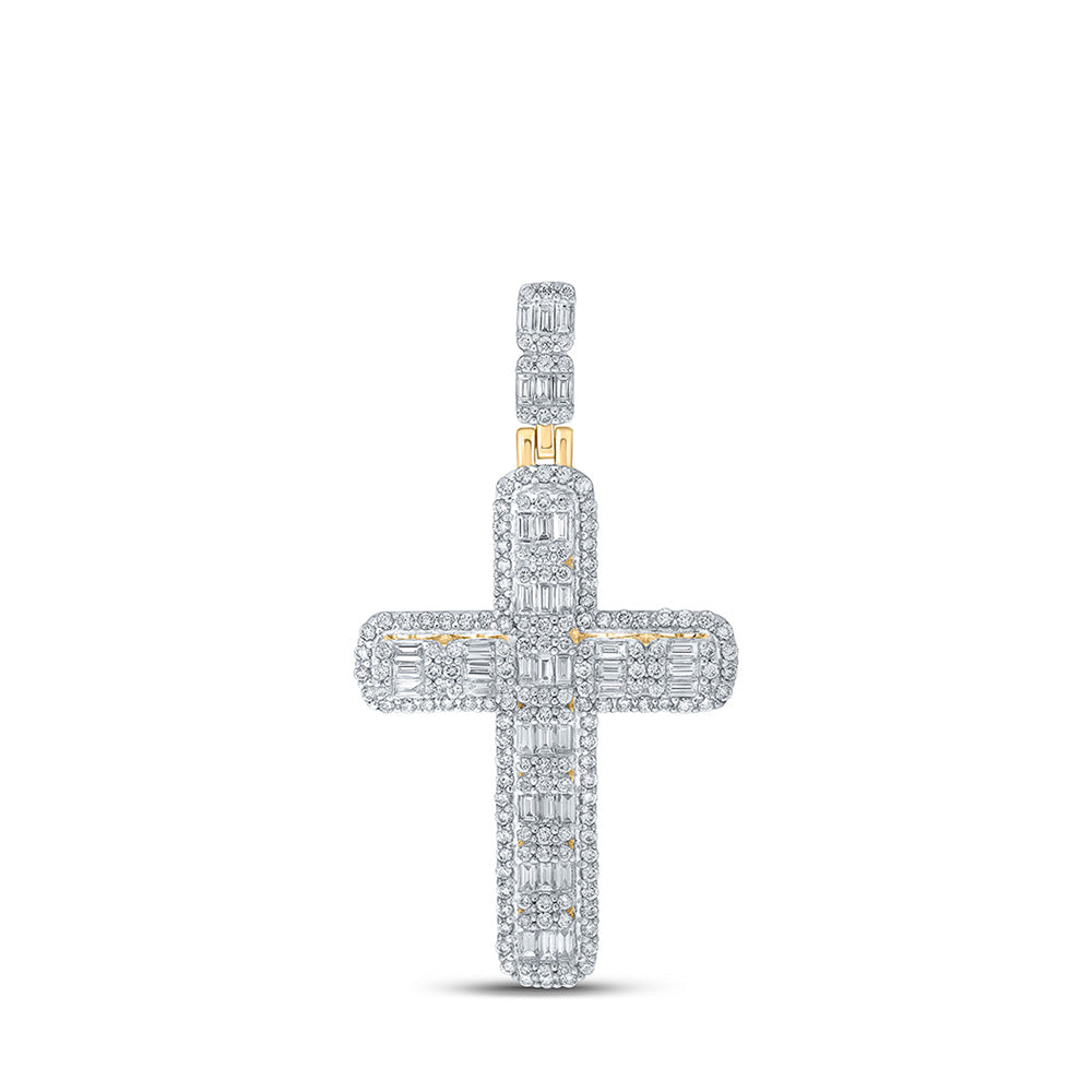 10K Yellow Gold Mens Round Diamond Cross Charm Pendant 2-3/4 Cttw
