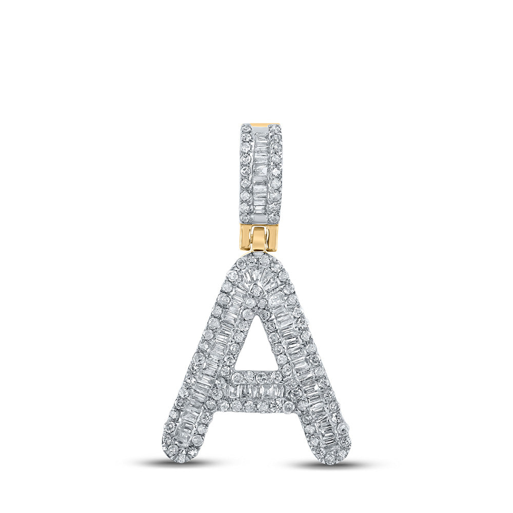 10K Yellow Gold Mens Baguette Diamond Initial Letter Pendant