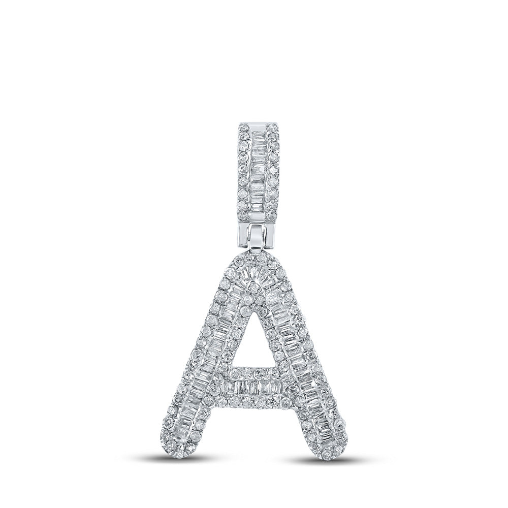 10K White Gold Mens Baguette Diamond Initial Letter Pendant