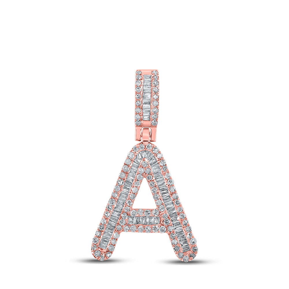 10K Rose Gold Mens Baguette Diamond Initial Letter Pendant