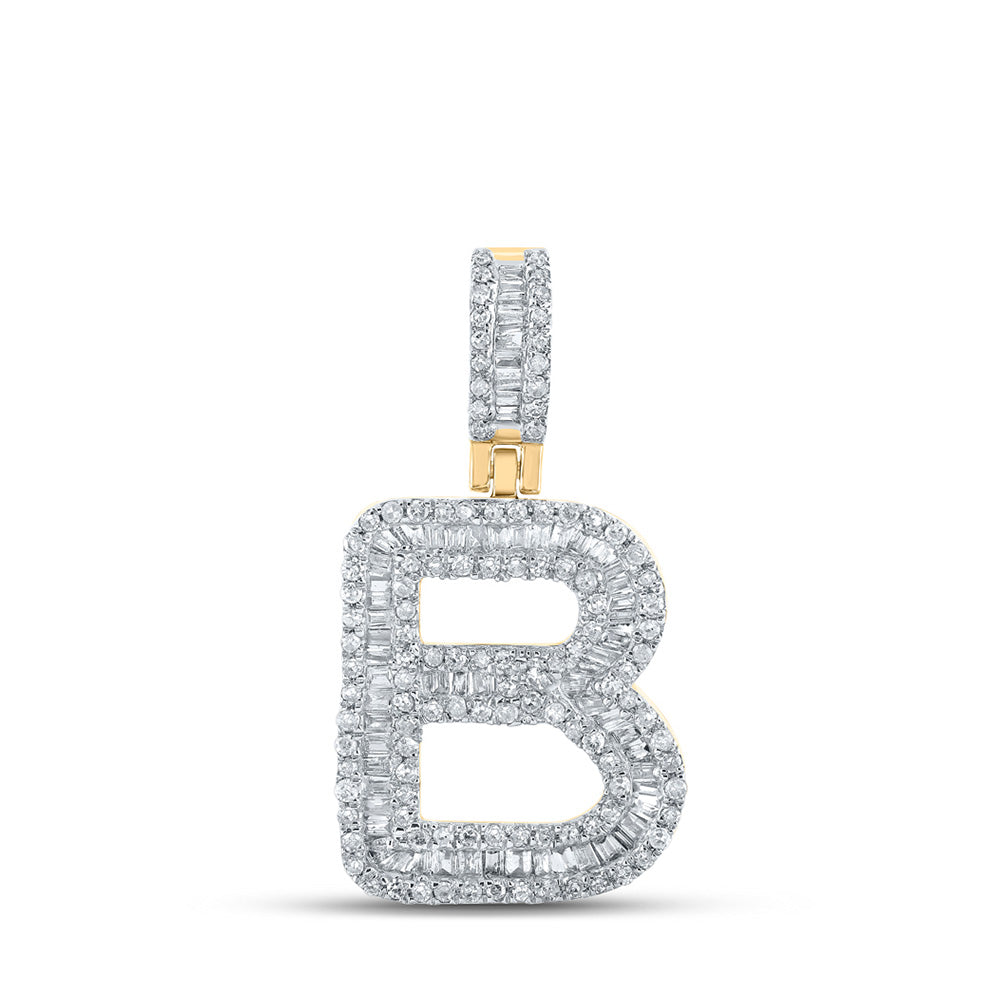10K White Or Yellow Gold Mens Baguette Diamond B Initial Letter Pendant