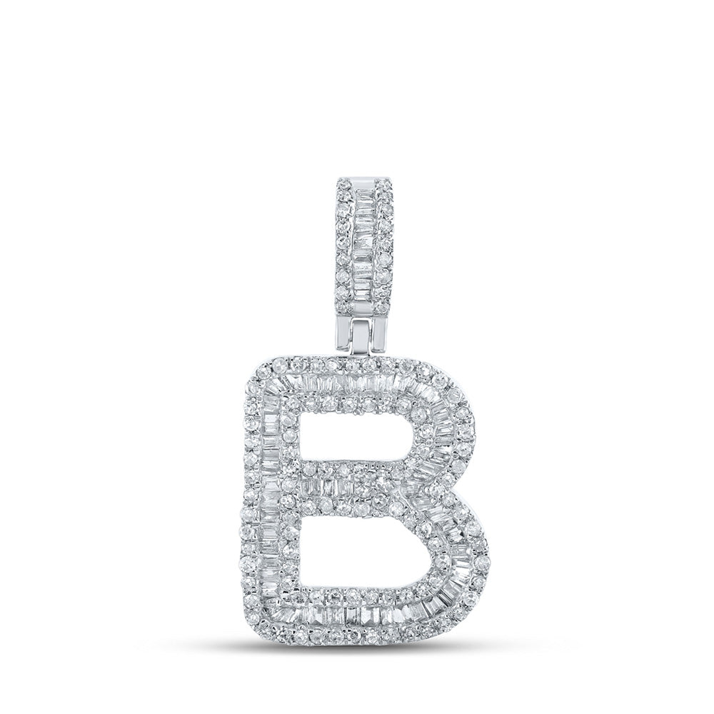 10K White Or Yellow Gold Mens Baguette Diamond B Initial Letter Pendant
