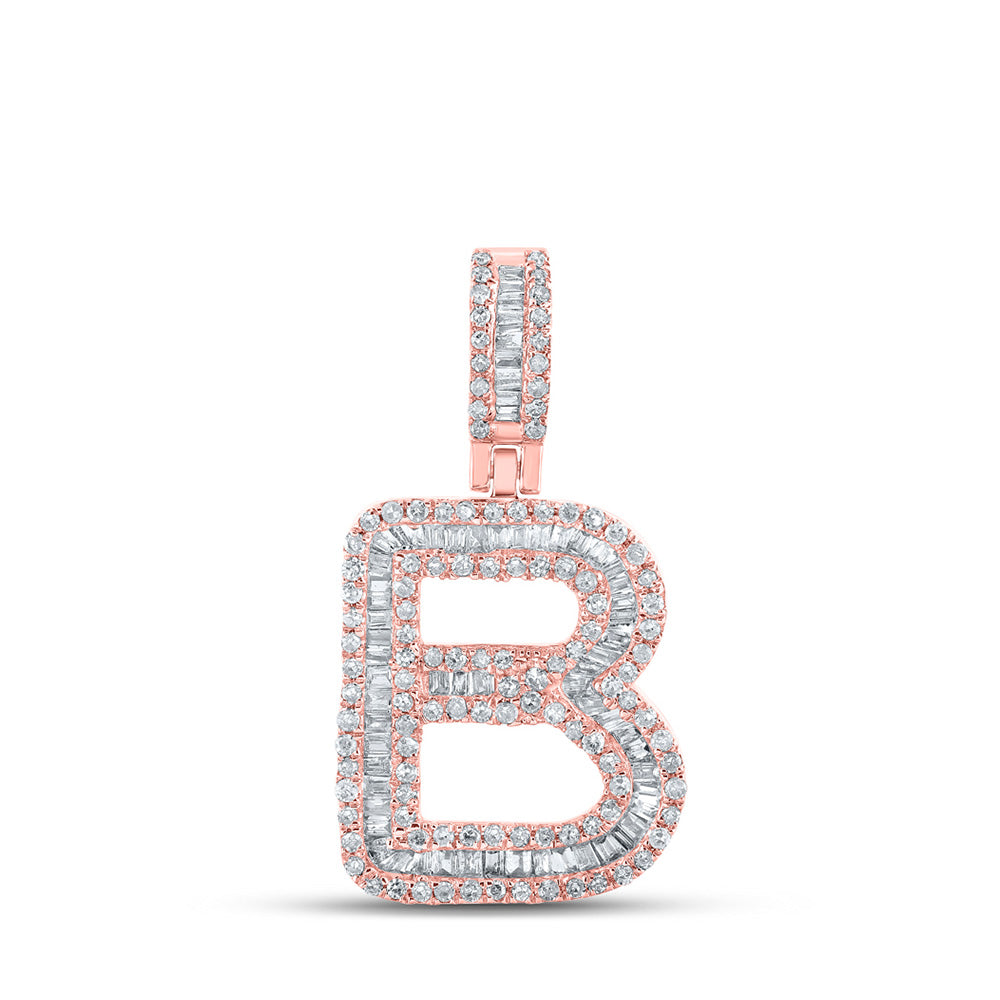10K Rose Gold Mens Baguette Diamond Initial Letter Pendant