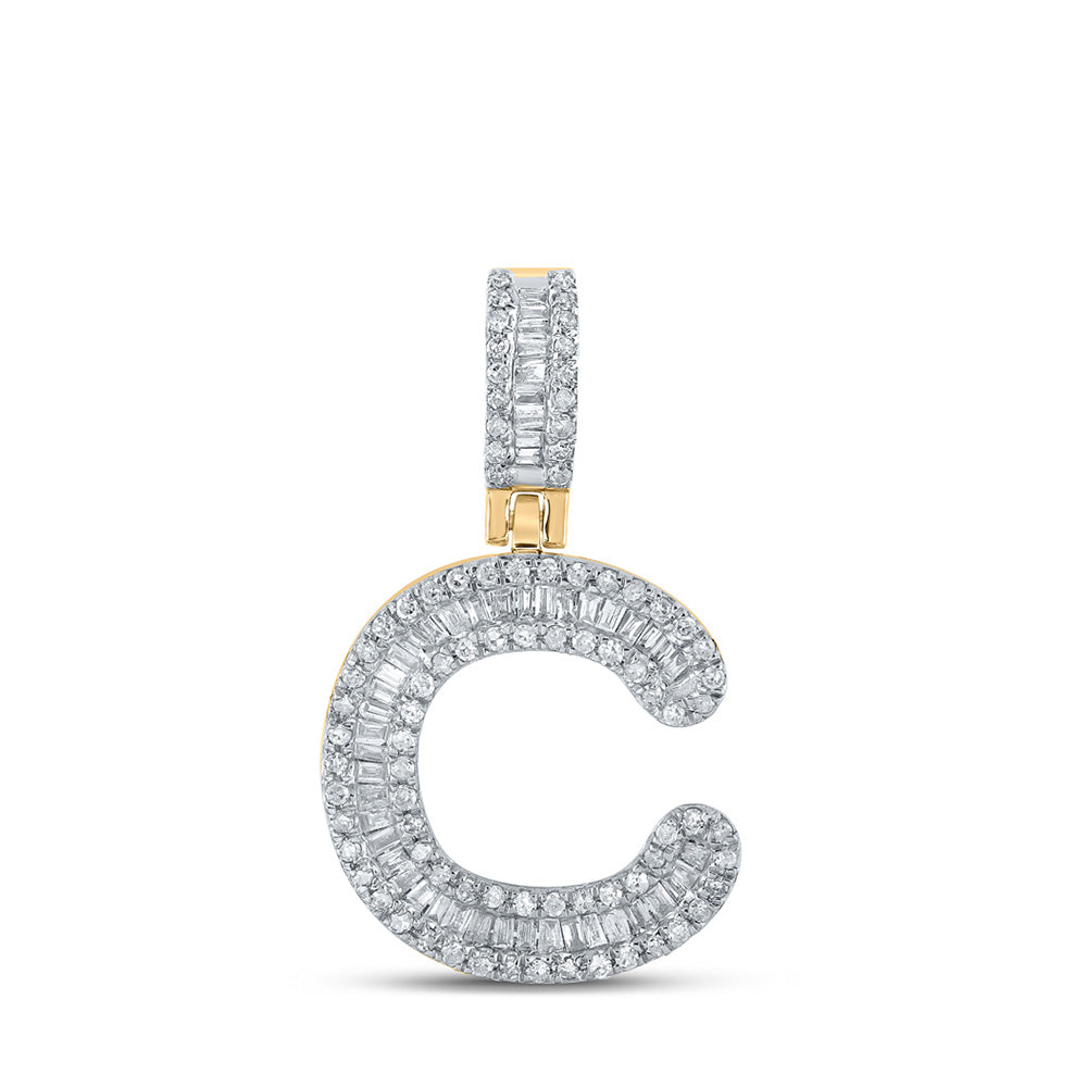 10K Yellow Gold Mens Baguette Diamond Initial Letter Pendant