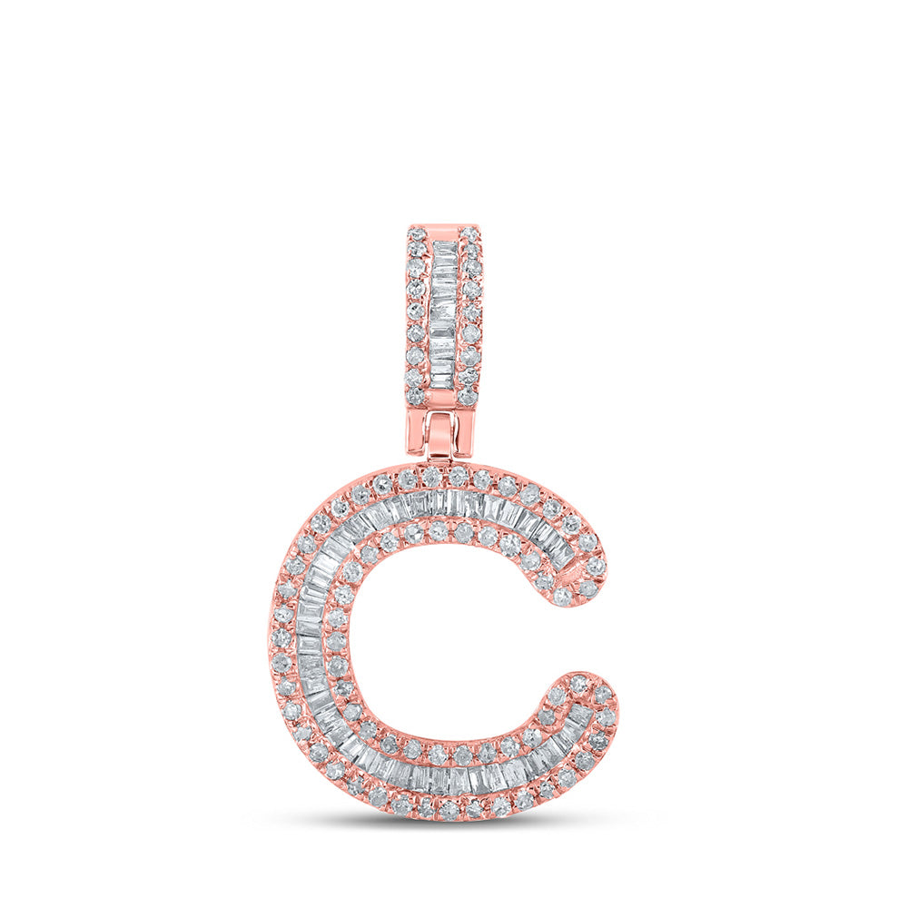10K Rose Gold Mens Baguette Diamond Initial Letter Pendant