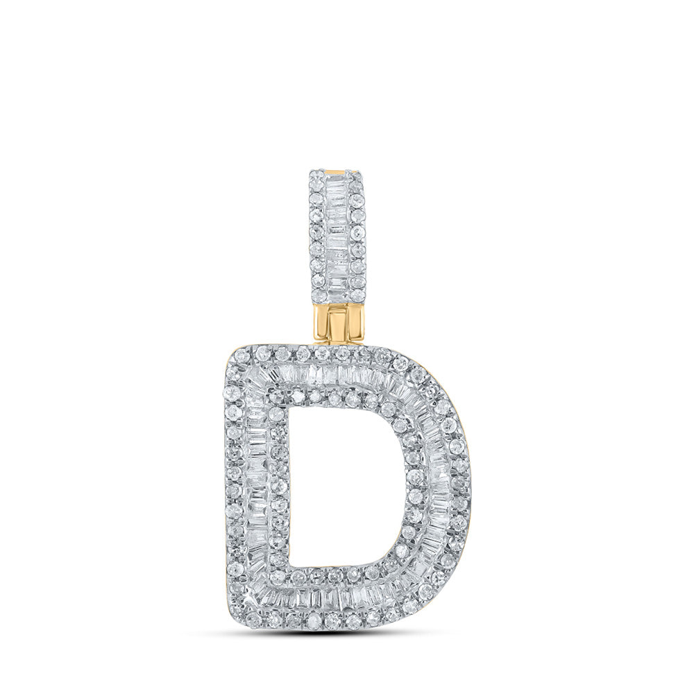 10K Yellow Gold Mens Baguette Diamond Initial Letter Pendant