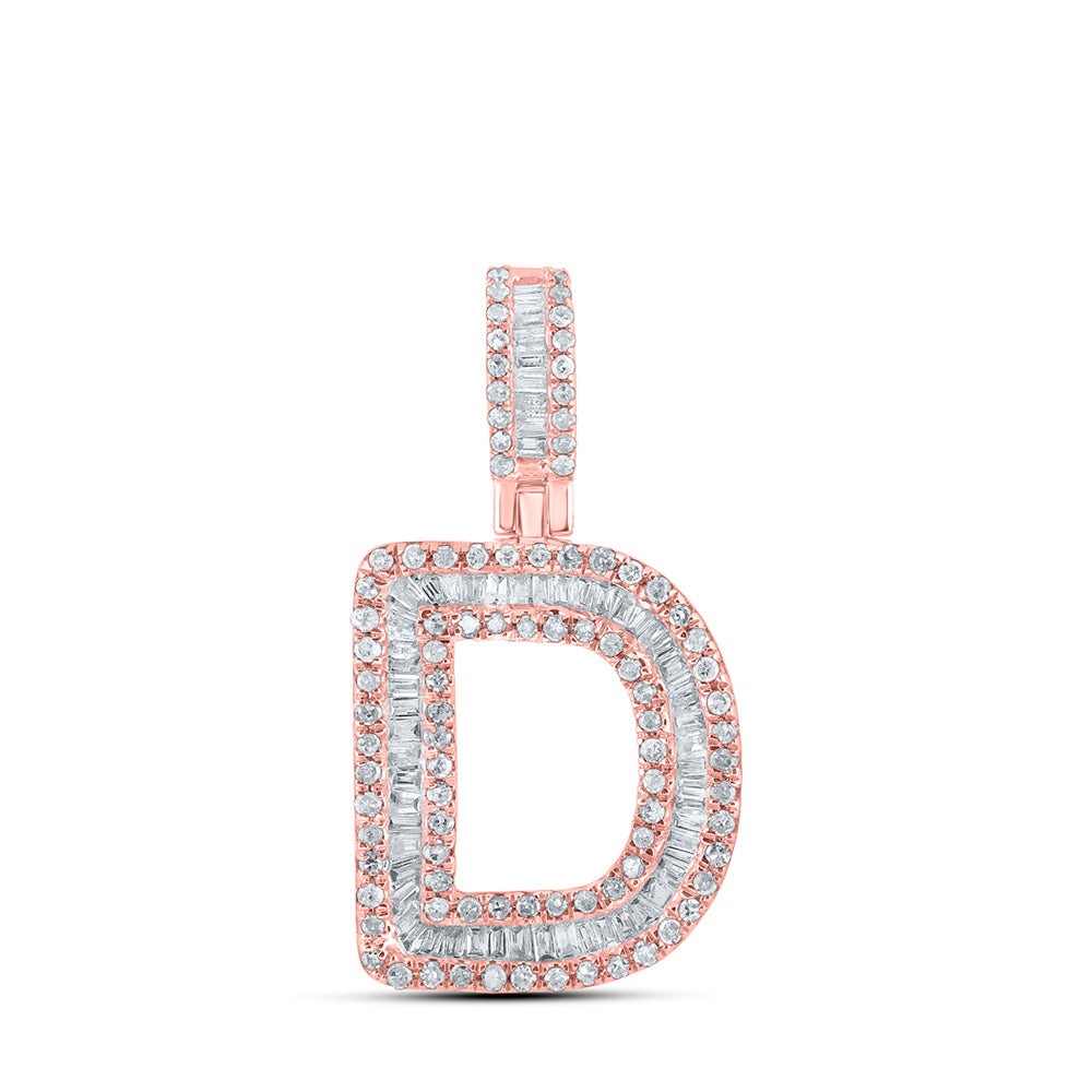 10K Rose Gold Mens Baguette Diamond Initial Letter Pendant