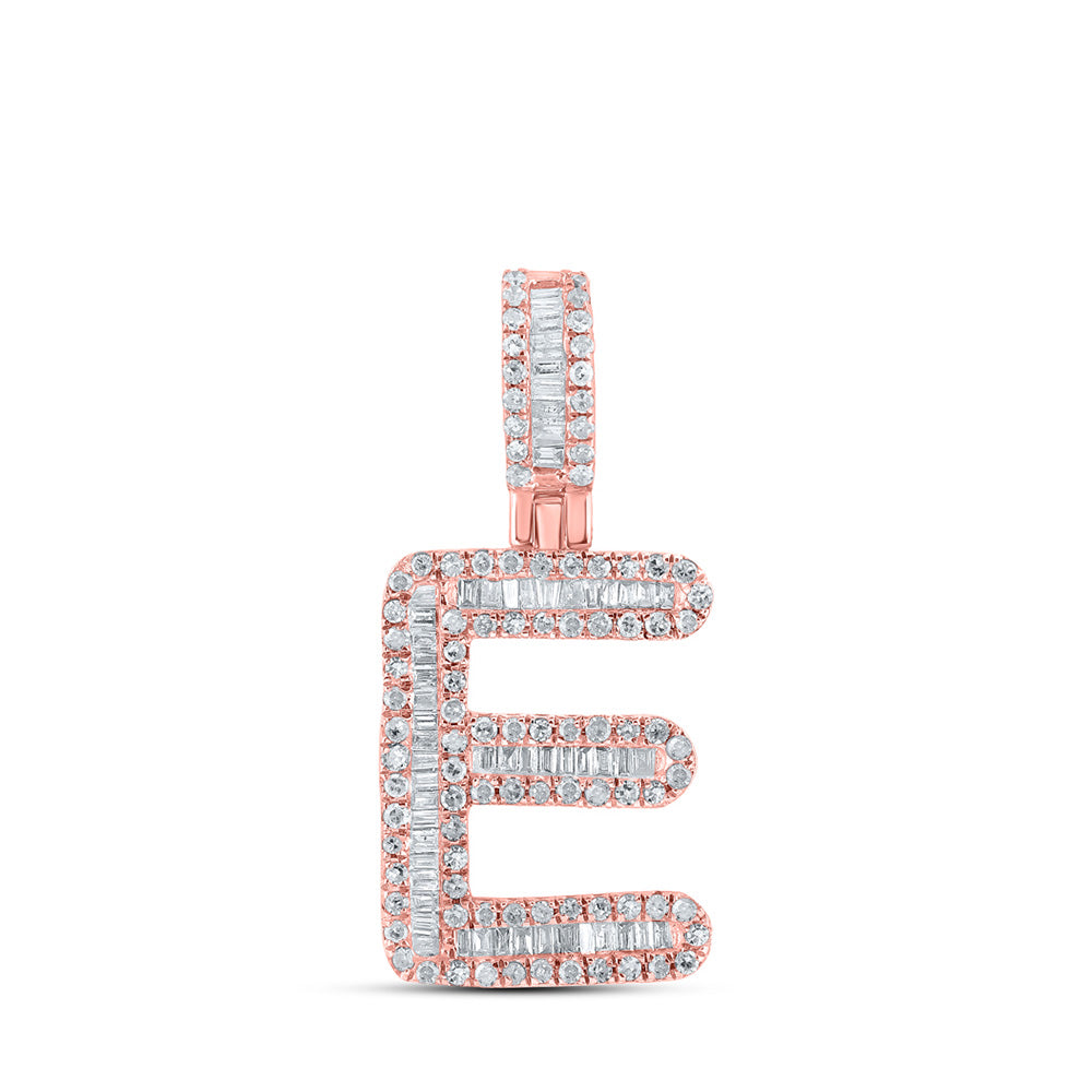 10K Rose Gold Mens Baguette Diamond Initial Letter Pendant