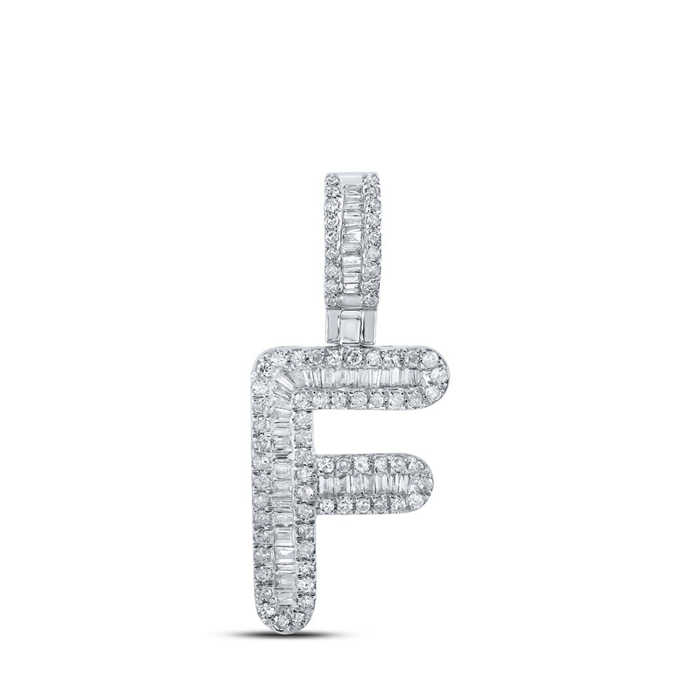 10K White Gold Mens Baguette Diamond Initial Letter Pendant
