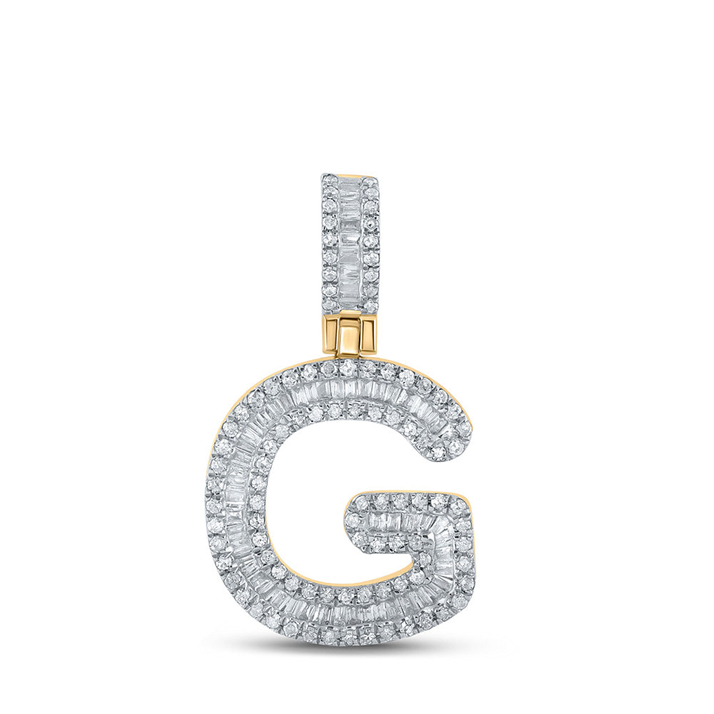 10K Yellow Gold Mens Baguette Diamond Initial Letter Pendant