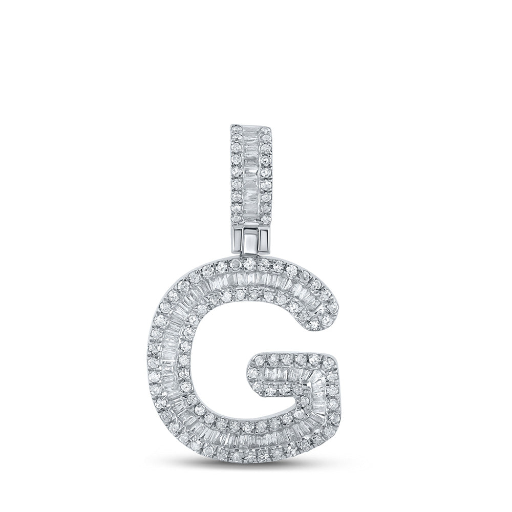 10K White Gold Mens Baguette Diamond Initial Letter Pendant