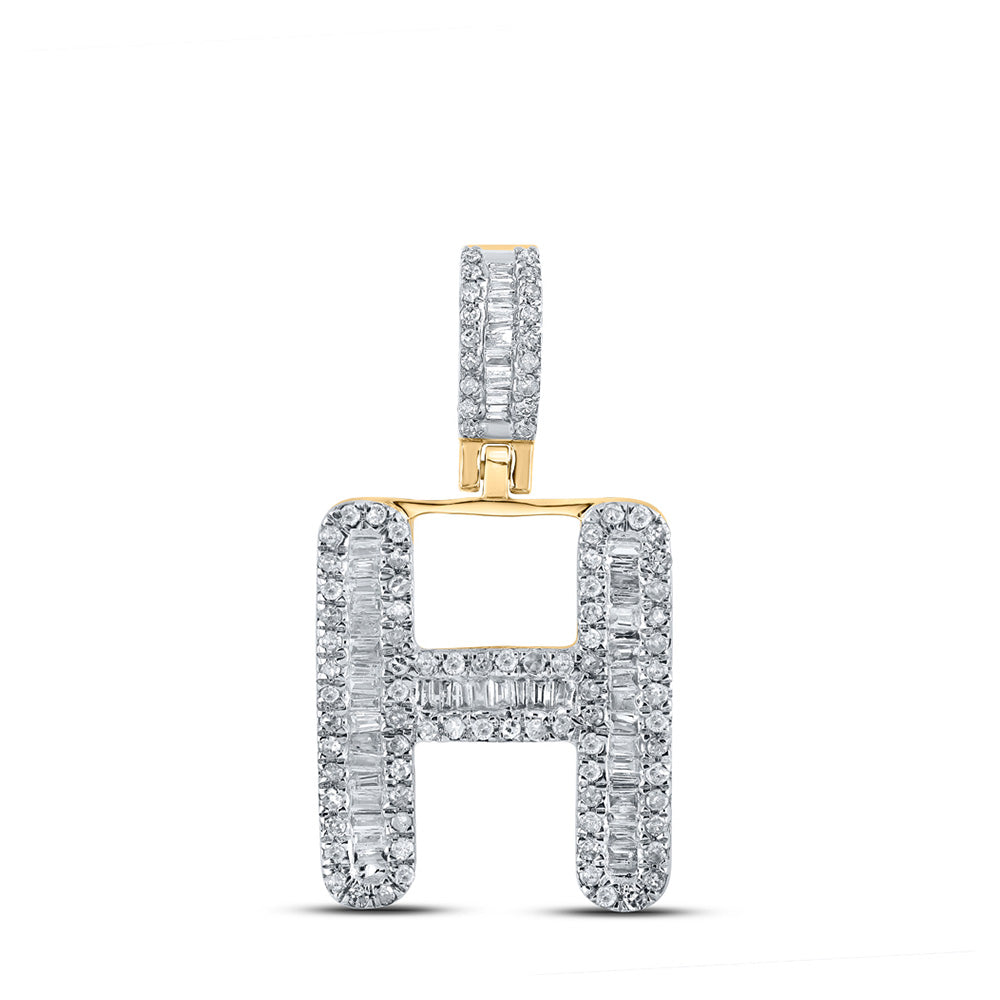 10K Yellow Gold Mens Baguette Diamond Initial Letter Pendant