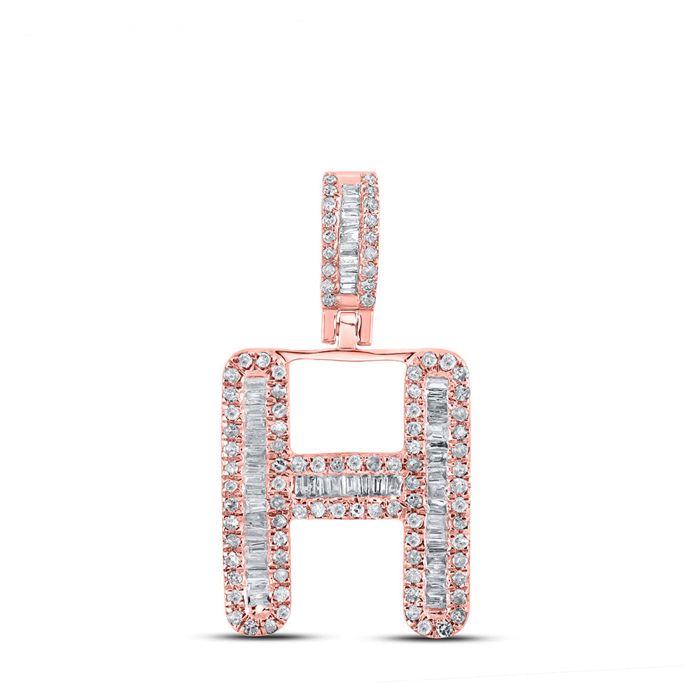 10K Rose Gold Mens Baguette Diamond Initial Letter Pendant