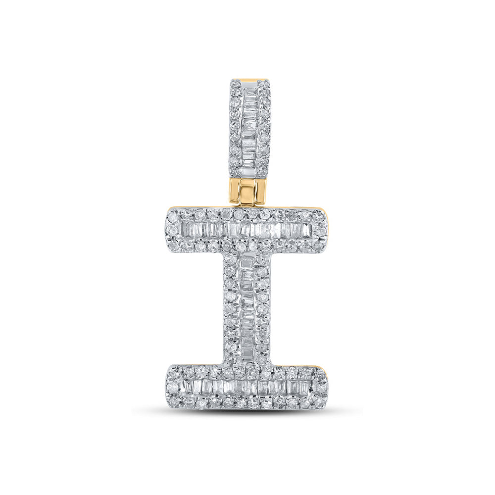 10K Yellow Gold Mens Baguette Diamond Initial Letter Pendant