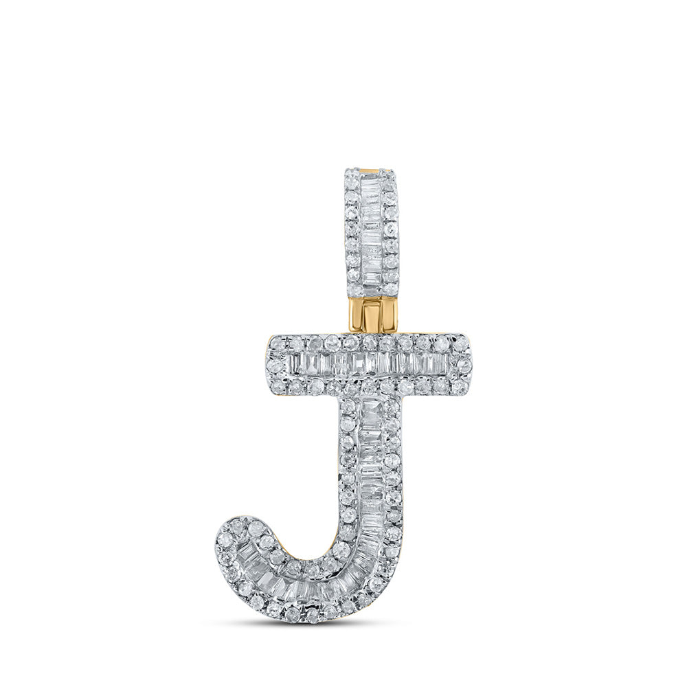 10K Yellow Gold Mens Baguette Diamond Initial Letter Pendant