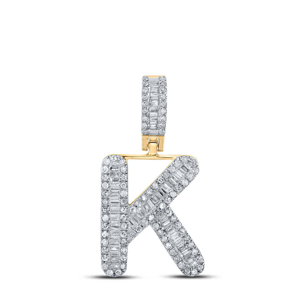 10K Yellow Gold Mens Baguette Diamond Initial Letter Pendant
