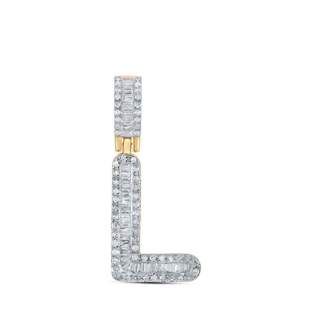 10K Yellow Gold Mens Baguette Diamond Initial Letter Pendant