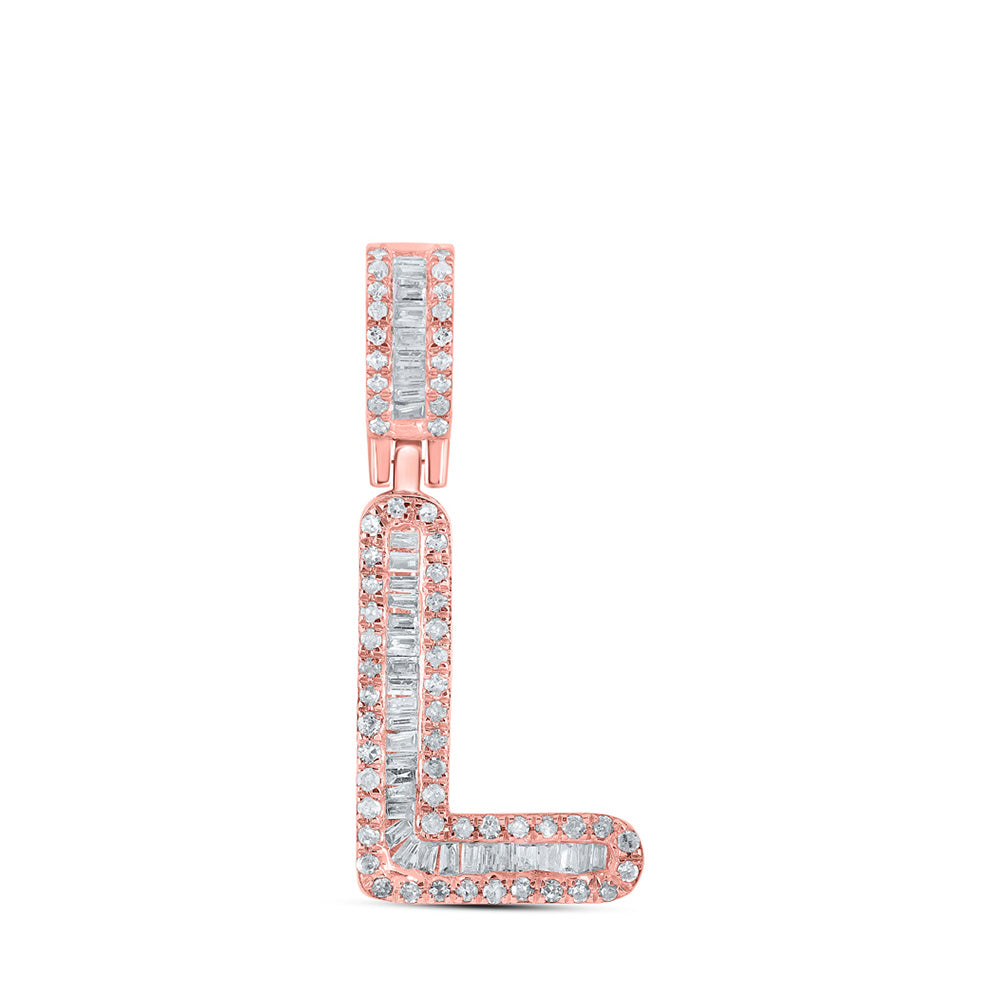 10K Rose Gold Mens Baguette Diamond Initial Letter Pendant
