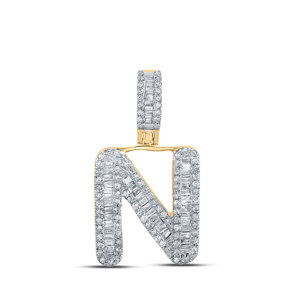 10K Yellow Gold Mens Baguette Diamond Initial Letter Pendant