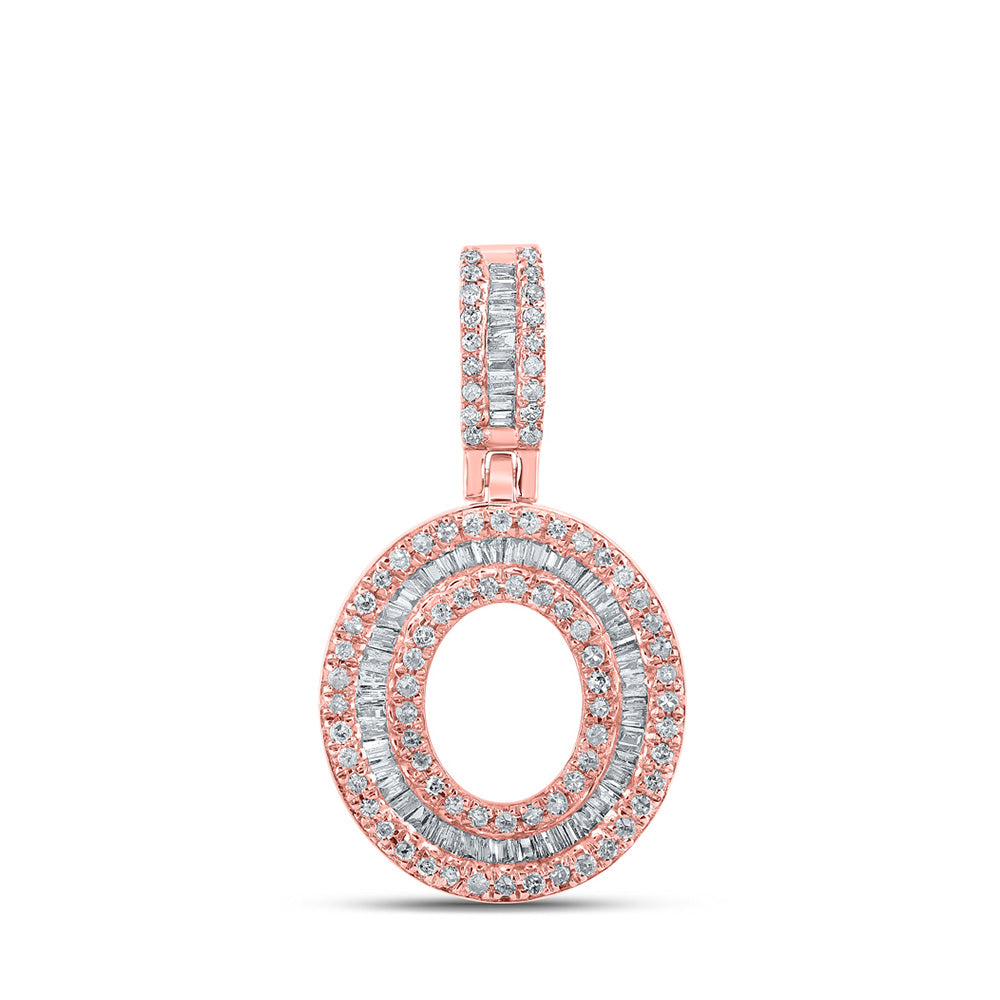 10K Rose Gold Mens Baguette Diamond Initial Letter Pendant