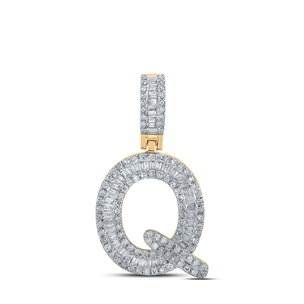 10K Yellow Gold Mens Baguette Diamond Initial Letter Pendant