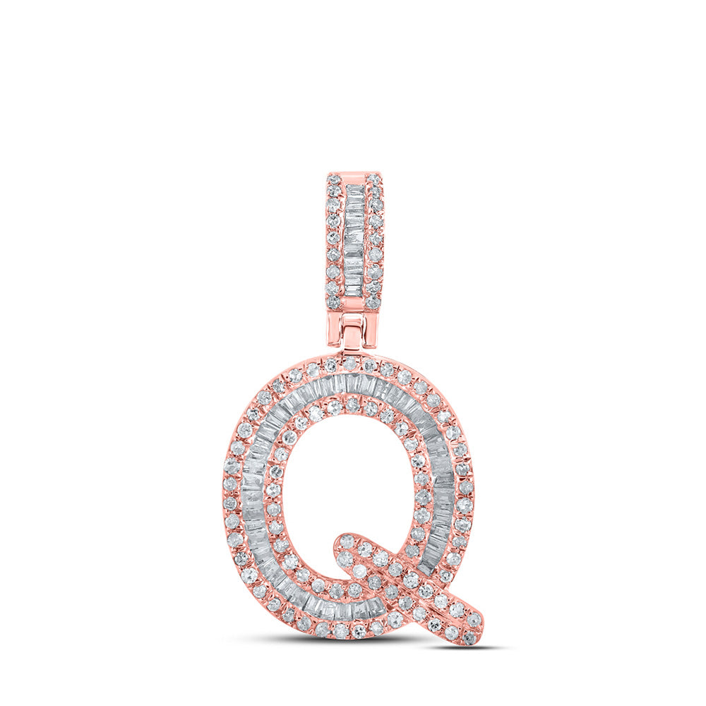 10K Rose Gold Mens Baguette Diamond Initial Letter Pendant