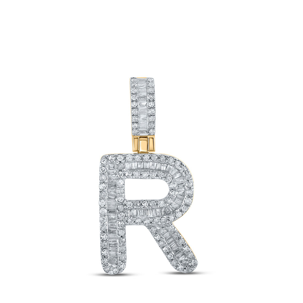10K Yellow Gold Mens Baguette Diamond Initial Letter Pendant