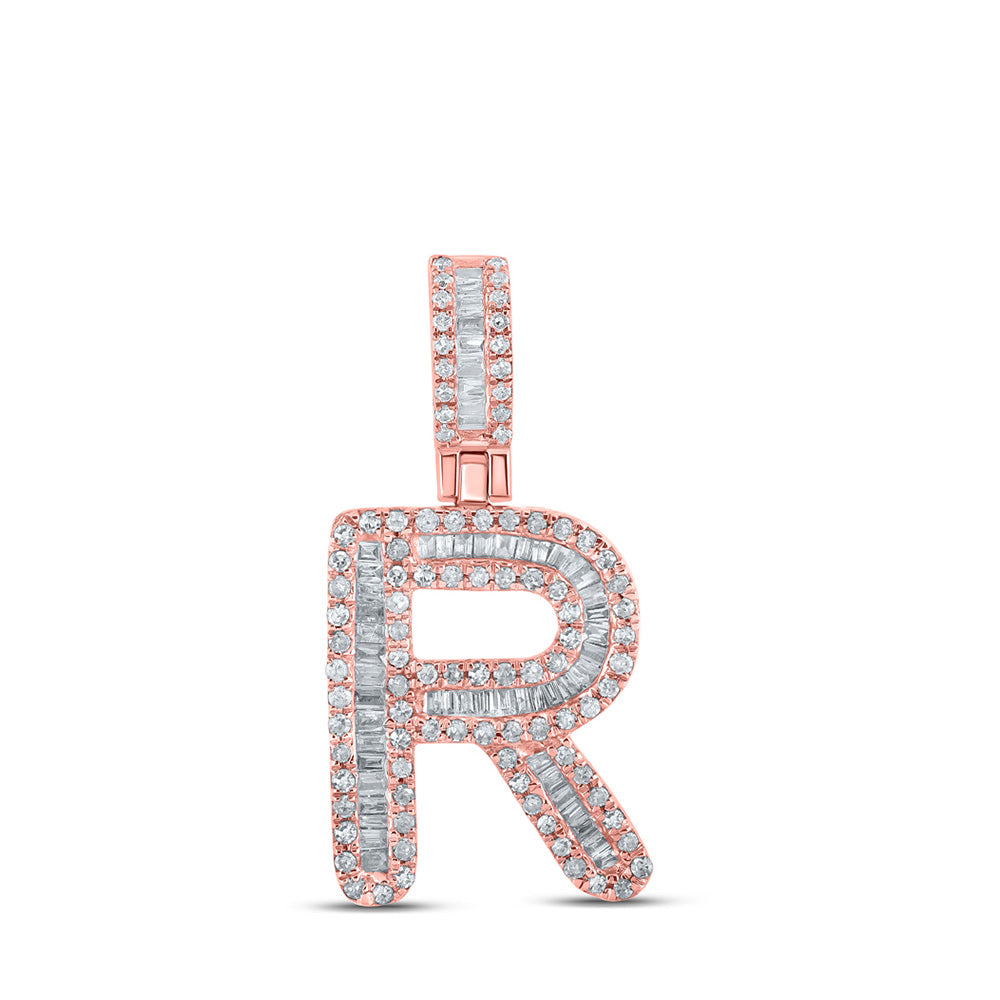 10K Rose Gold Mens Baguette Diamond Initial Letter Pendant