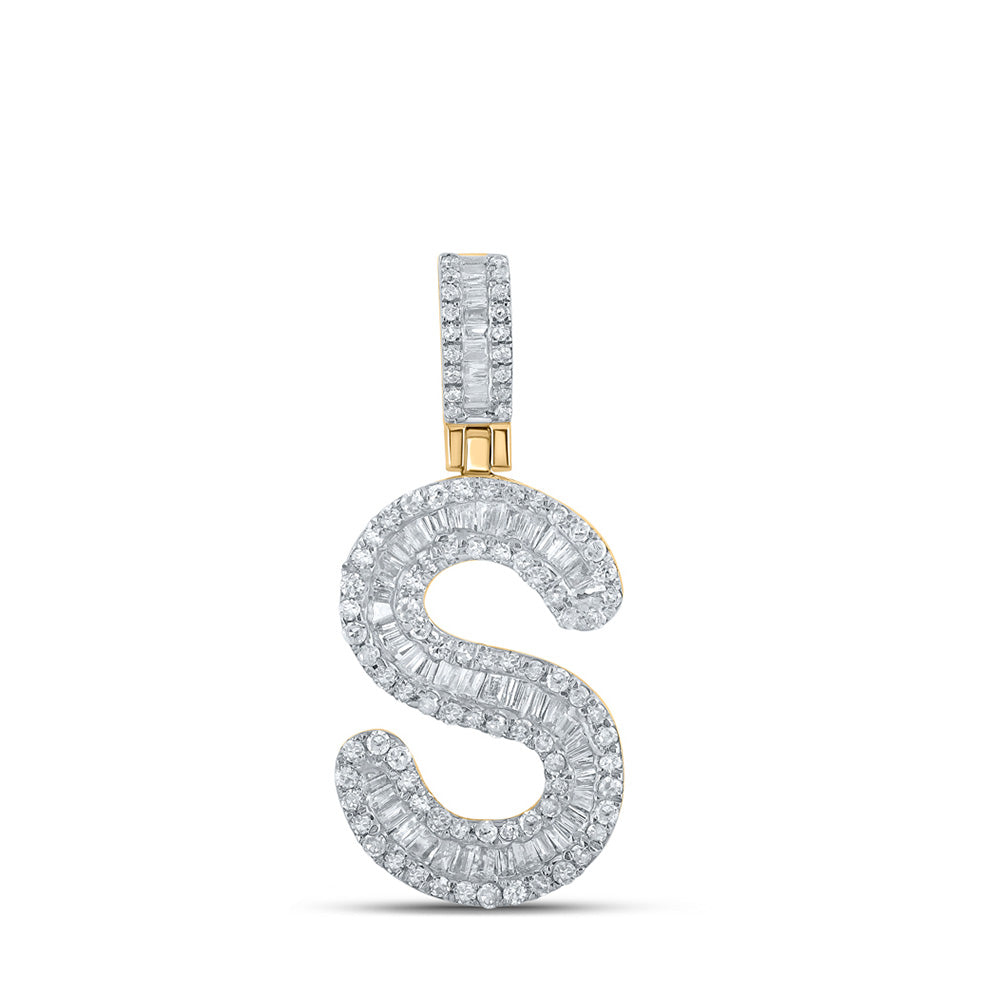 10K Yellow Gold Mens Baguette Diamond Initial Letter Pendant