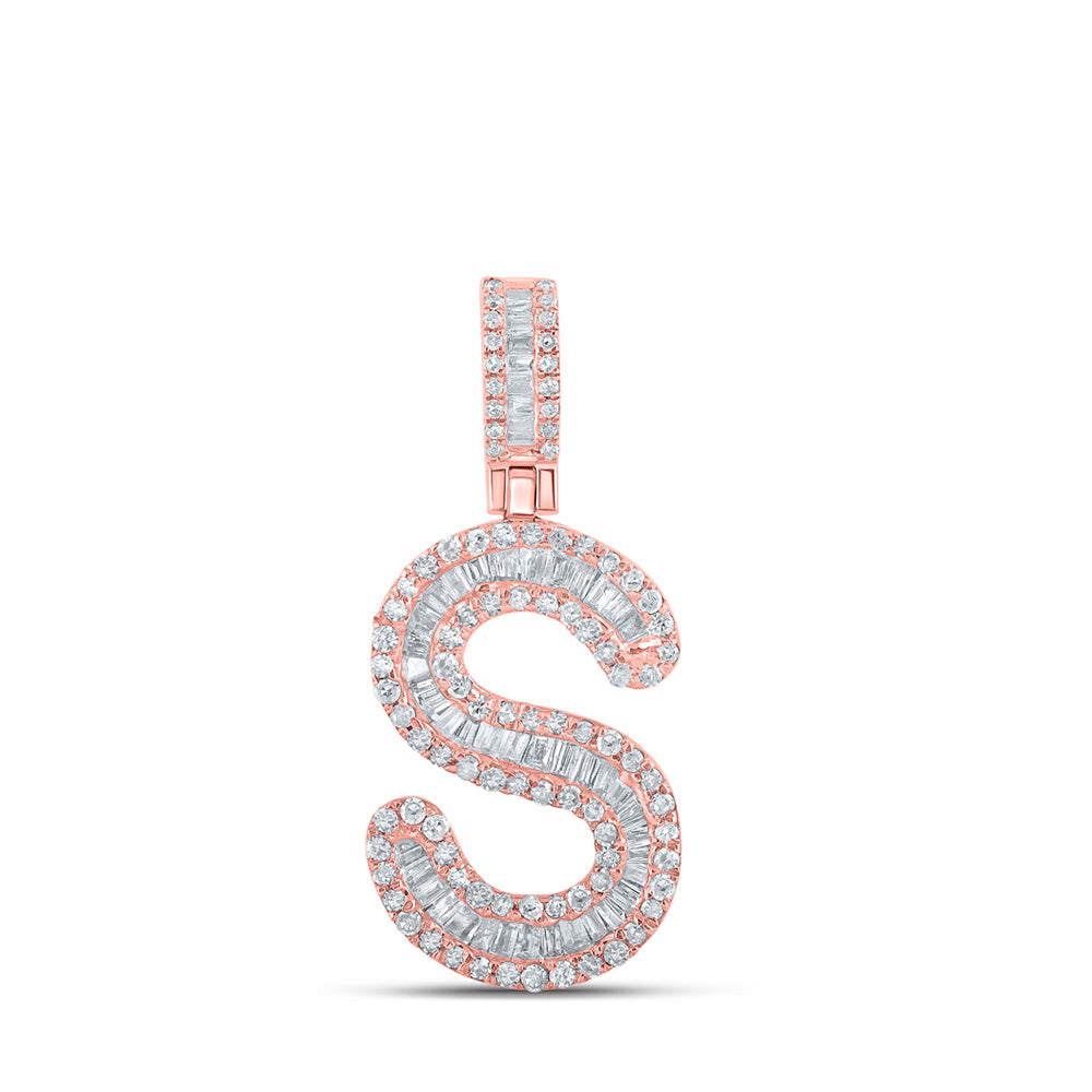 10K Rose Gold Mens Baguette Diamond Initial Letter Pendant