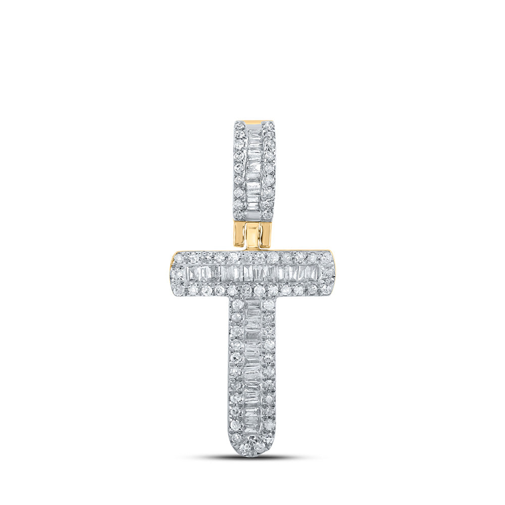 10K Yellow Gold Mens Baguette Diamond Initial Letter Pendant