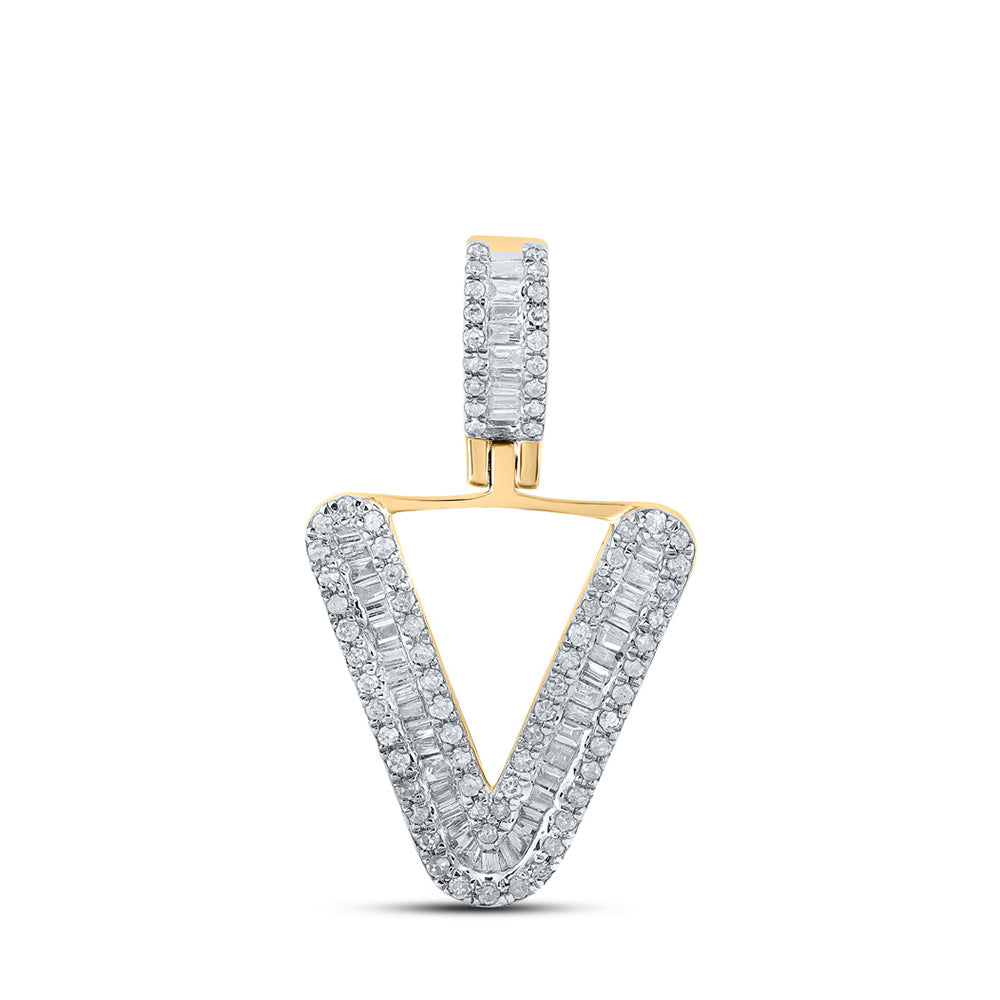 10K Yellow Gold Mens Baguette Diamond Initial Letter Pendant