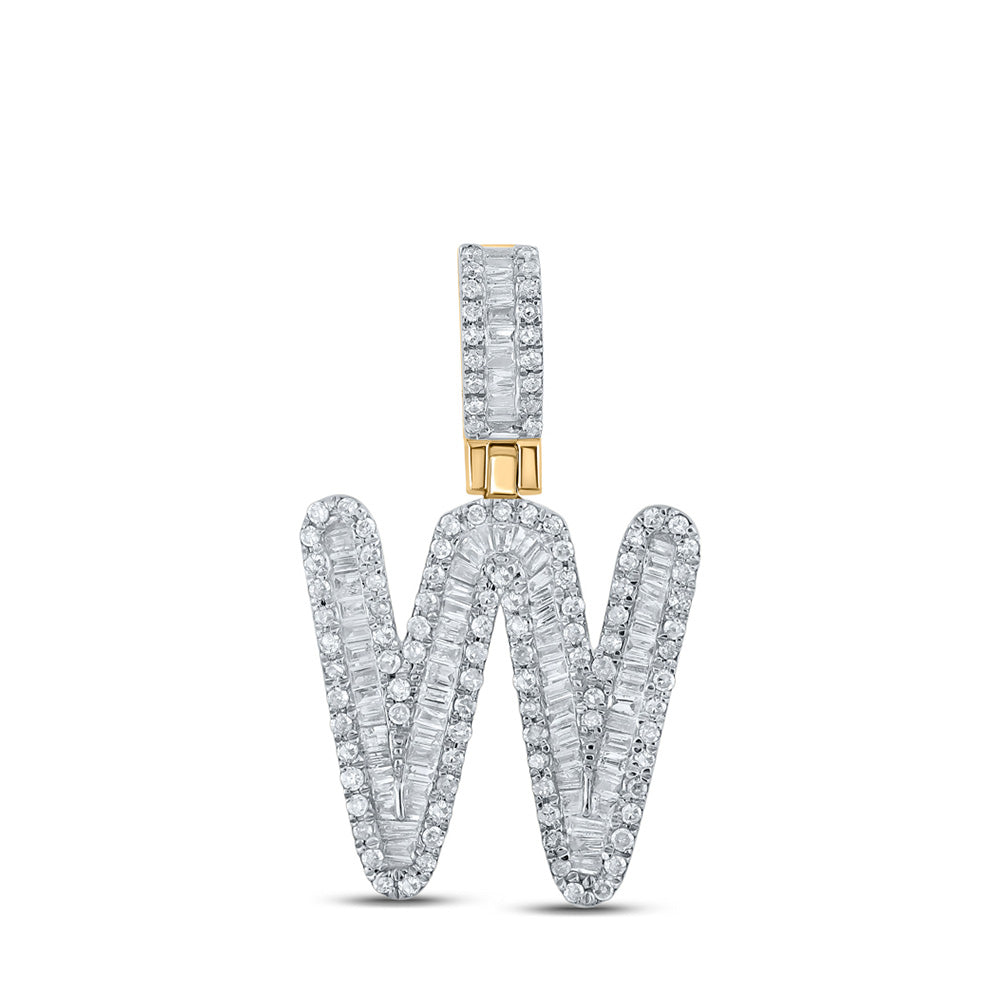 10K White Or Yellow Gold Mens Baguette Diamond W Initial Letter Pendant
