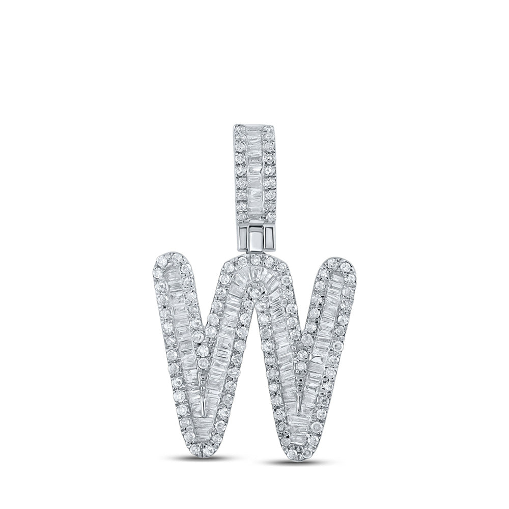 10K White Or Yellow Gold Mens Baguette Diamond W Initial Letter Pendant