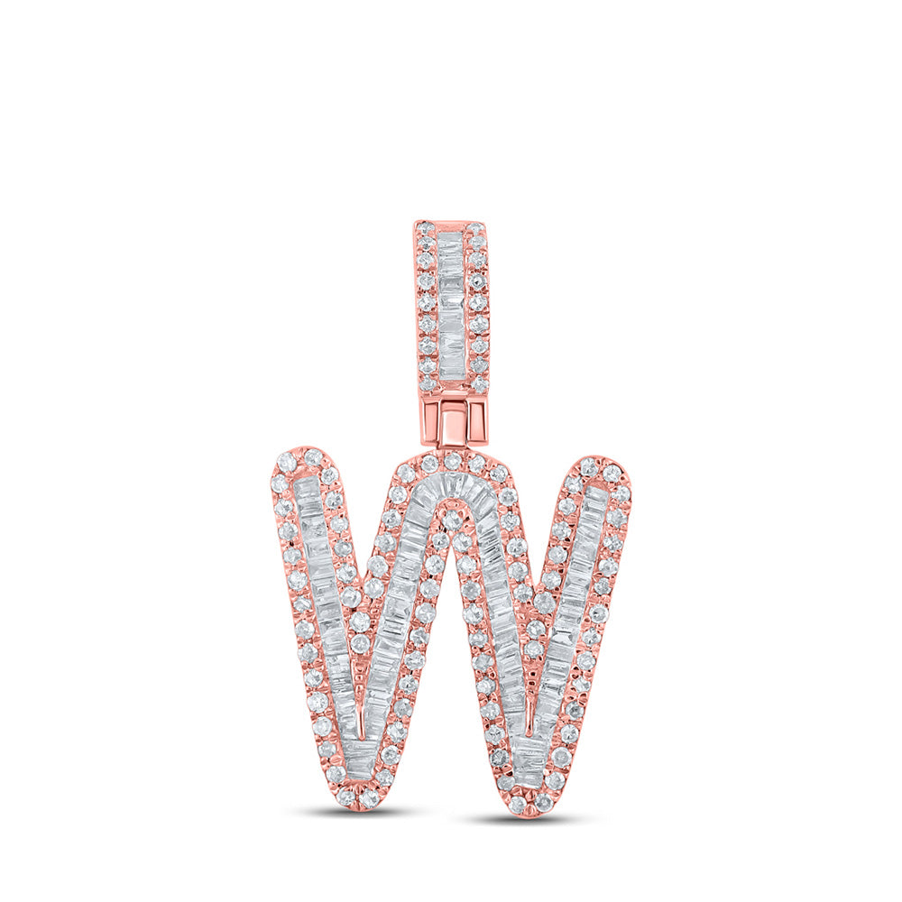 10K Rose Gold Mens Baguette Diamond Initial Letter Pendant