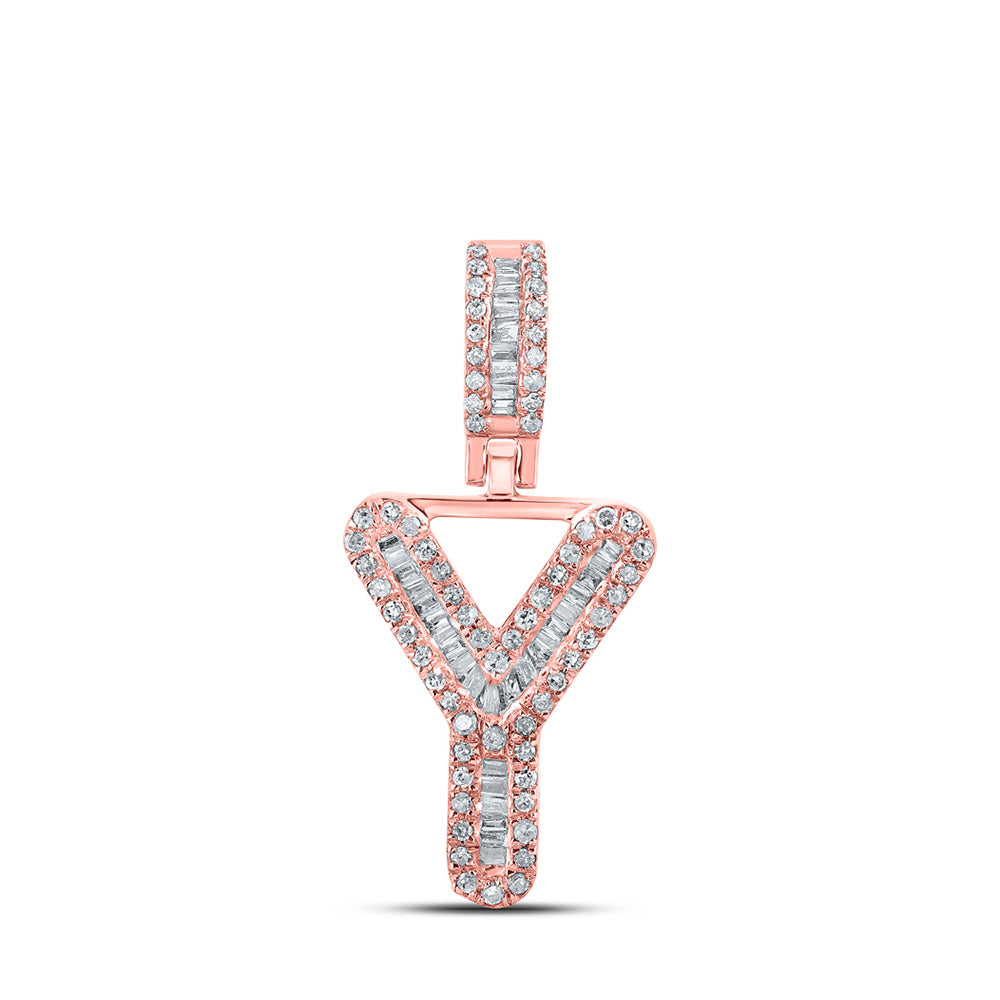 10K Rose Gold Mens Baguette Diamond Initial Letter Pendant