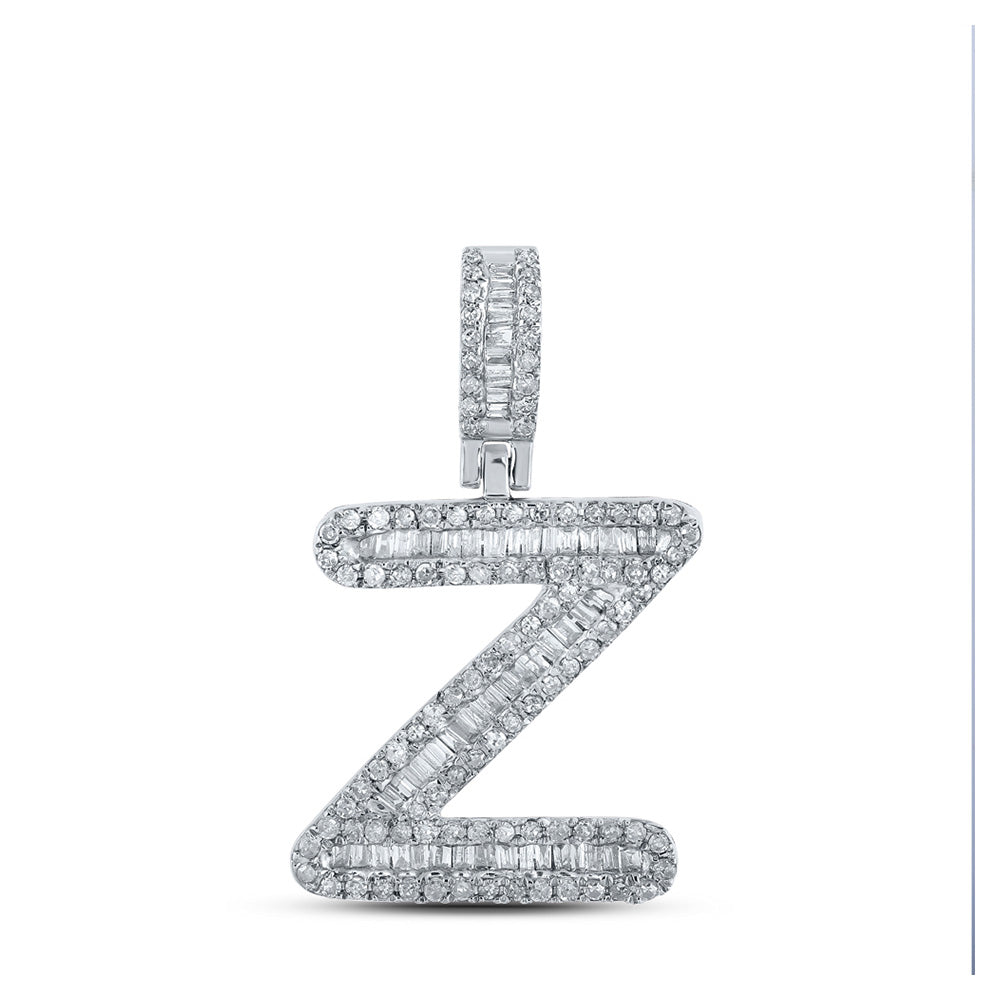 10K White Gold Mens Baguette Diamond Initial Letter Pendant