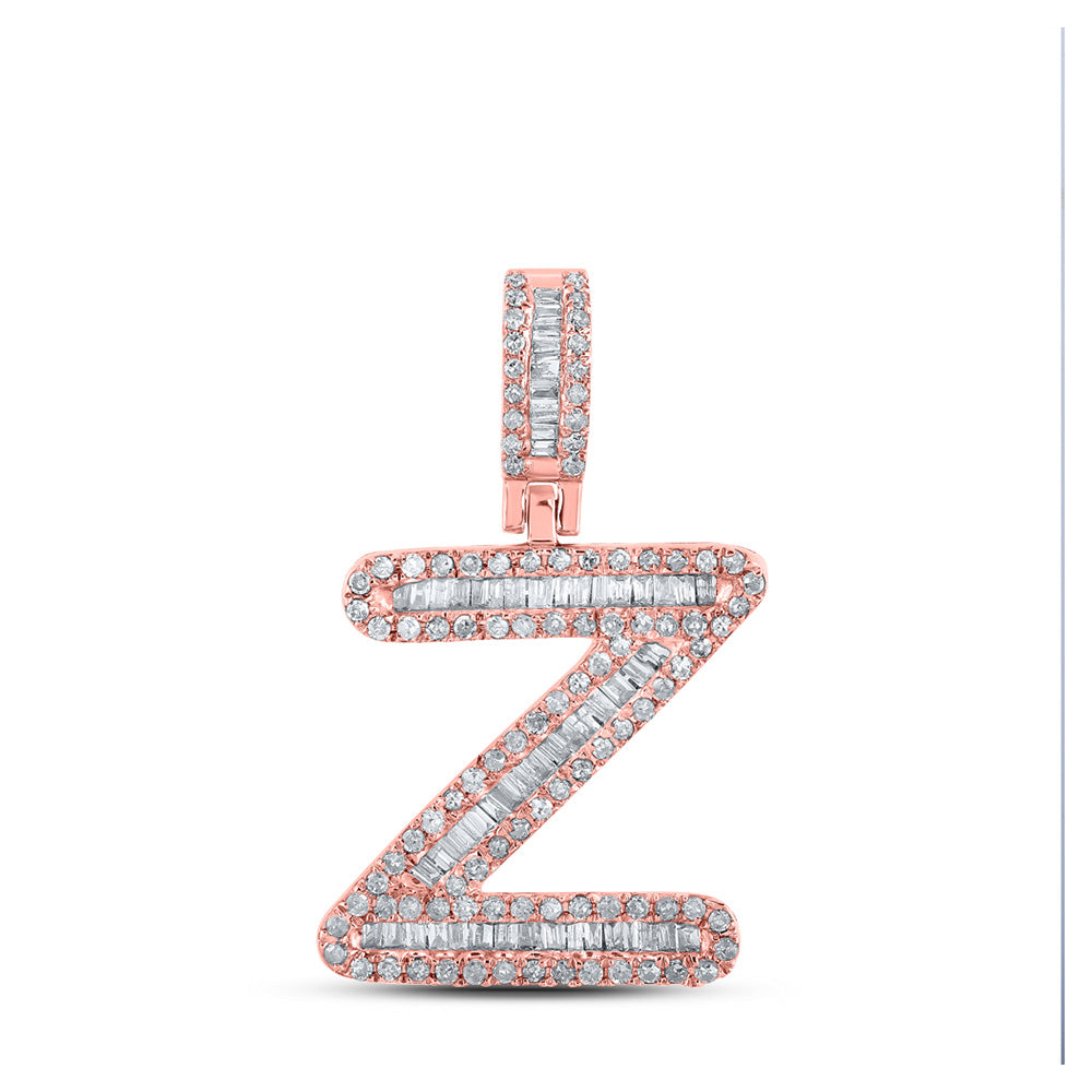 10K Rose Gold Mens Baguette Diamond Initial Letter Pendant