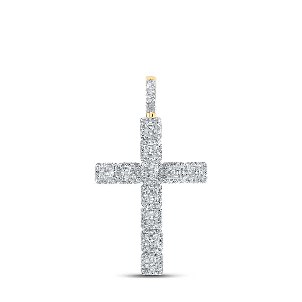 10K Yellow Gold Mens Round Diamond Cross Charm Pendant 4-5/8 Cttw