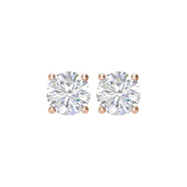 14K Rose Gold Round Si2-Si3, G-H Friction 4-Prong Natural Diamond Stud Earrings