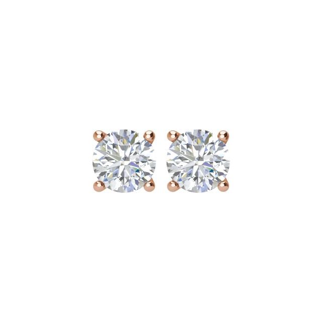 14K Rose Gold Round Si2-Si3, G-H Friction 4-Prong Natural Diamond Stud Earrings