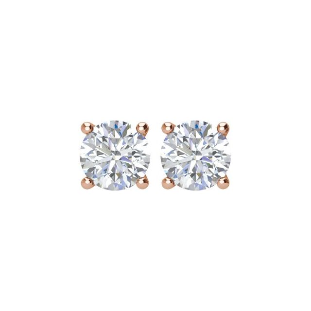 14K Rose Gold Round 5Mm I2, I-J Friction 4-Prong 1 Ctw Natural Diamond Stud Earrings