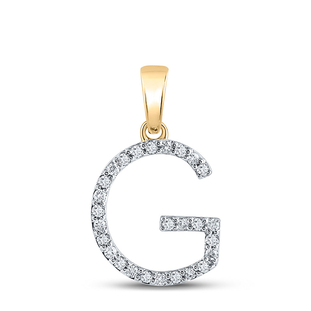 14K Yellow Gold Womens Round Diamond Initial Letter Pendant