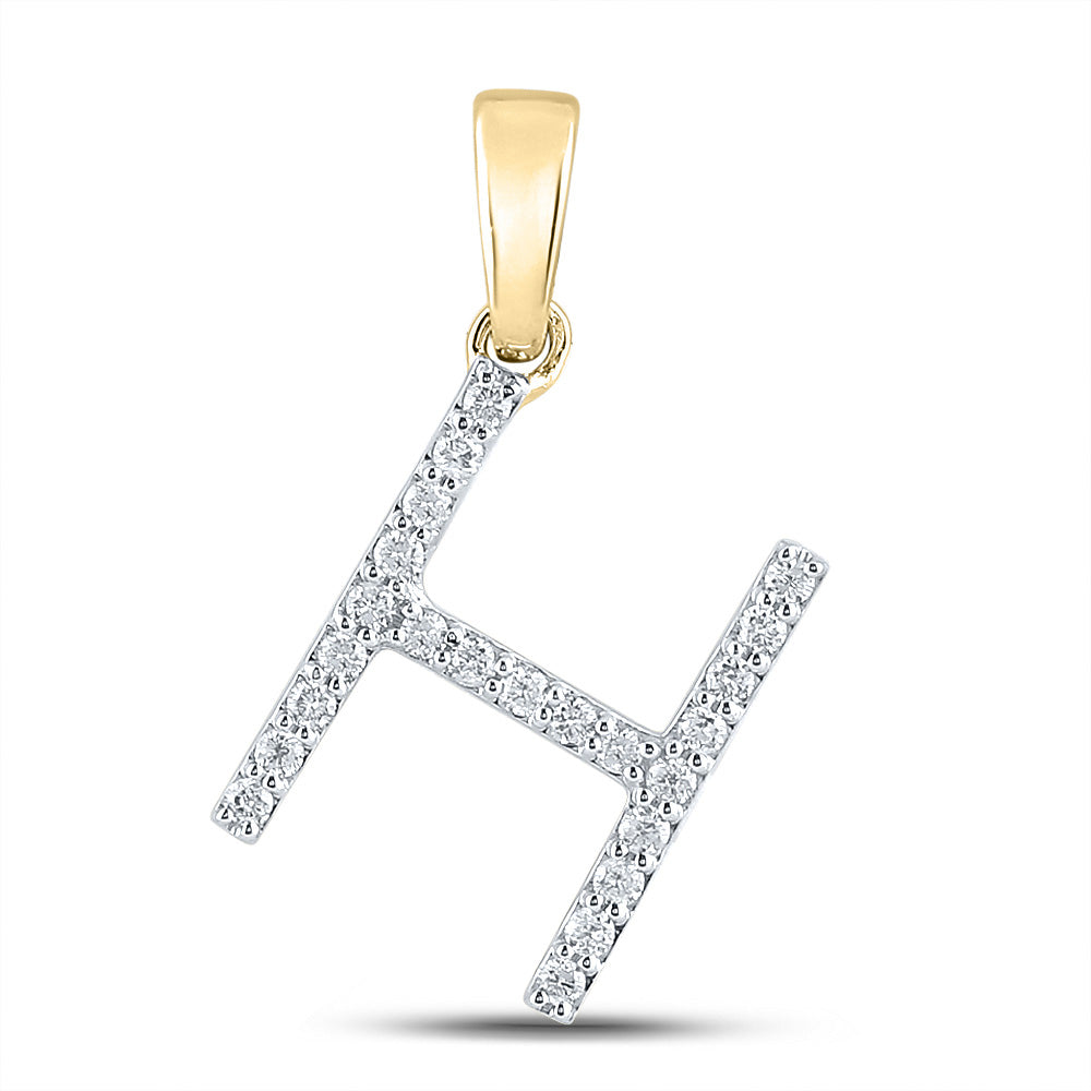 14K Yellow Gold Womens Round Diamond Initial Letter Pendant