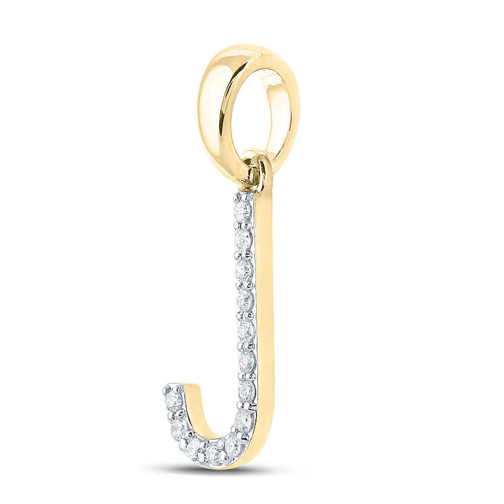 14K Yellow Gold Womens Round Diamond J Initial Letter Pendant 1/10 Cttw