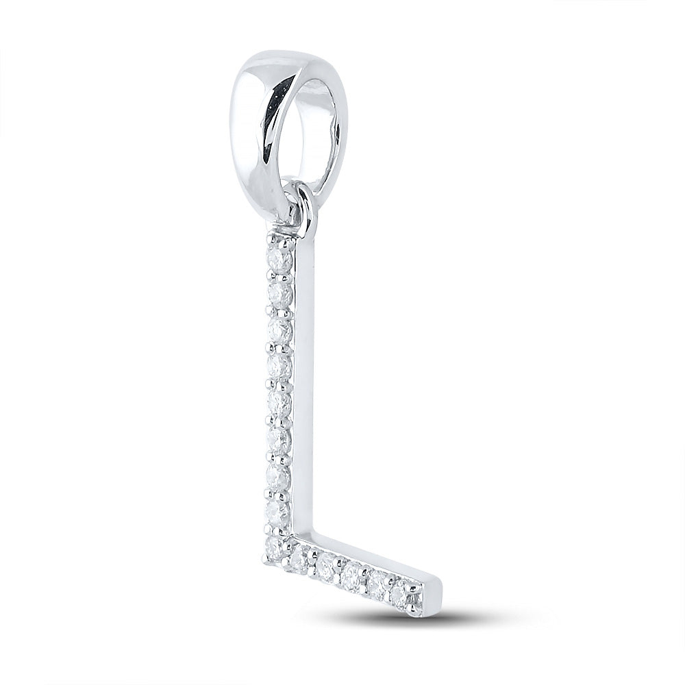 14K White Gold Womens Round Diamond Initial Letter Pendant